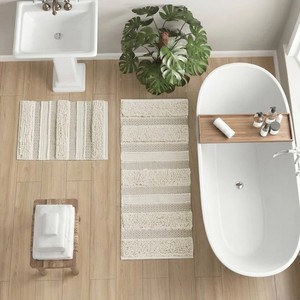Alfombra de Baño de Algodón Blanco, Rectangular, con Patrón Geométrico, Base Antideslizante de Goma, Tejida, Estilo Escandinavo, Lavable a Máquina, para Uso Doméstico - Product Image 1