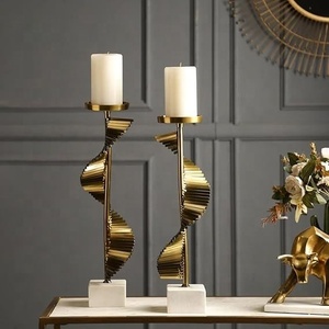 <b>Gold</b> Spiral Metal Candle Holder White Marble Base Modern <b>Table</b> Decor Accent - Product Image 1