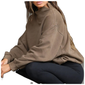 Womens Taupe Custom <b>Mock</b> <b>Neck</b> Sweatshirt Oversized Fleece Casual Winter Streetwear <b>Top</b> - Product Image 3