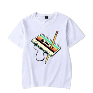 Camiseta Ligera de Manga Corta con Cuello Redondo para Hombre, Color Rosa, con Estampado de Cinta de Cassette y Lápiz, Logotipo Frontal, Tejido de Punto Jersey, 100% Algodón - Product Image 2
