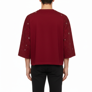 Camiseta de punto para hombre con estampado de puntos rojos brillantes, corte regular, cuello redondo, estilo casual - Product Image 4