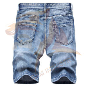 กางเกงยีนส์ขาสั้นผู้ชายสไตล์วินเทจแบบซักล้างขายส่ง กางเกงยีนส์ผู้ชายดีไซน์เนอร์ชั้นนำ ความยาวระดับเข่า ทรงตรง - Product Image 2
