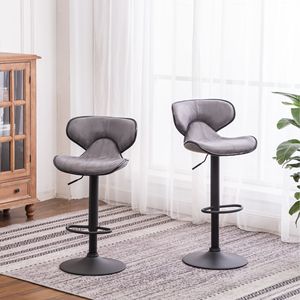 Masaccio Set di 2 tappezzeria grigio stagionato ponte aereo regolabile girevole sgabello con Base cromata - Product Image 1