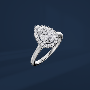 Bague de fiançailles pour femme en platine avec diamant taille poire, style élégant et luxueux, halo classique, certifiée IGI - Product Image 1