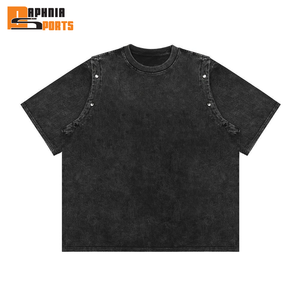Camiseta de algodón suelto de 250 GSM, negra, personalizada, estilo streetwear, oversize, de alto gramaje, corta, vintage, con lavado ácido para hombre - Product Image 1