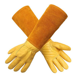 Garden Hand Protection Goat Skin Leather Thorn Resistant Breathable Comfortable Anti-Heat Gardening Work <b>Gloves</b> Yellow 14inch - Product Image 1