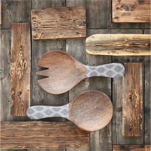 Fork and Spoon Acacia Wood Salad Bowl and Servers Set Customized Sustainable Eco-Friendly Salad Serving Utensils Cutlery Dinner - Product Image 1
