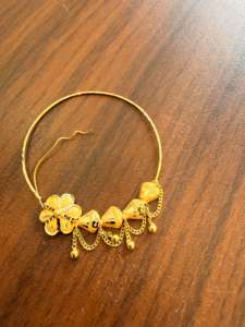 Anillo de nariz de oro macizo de 22k, joyería nupcial tradicional india, diseño de aro con esmalte floral de pavo real, tamaño grande, alambre para perforación. - Product Image 3