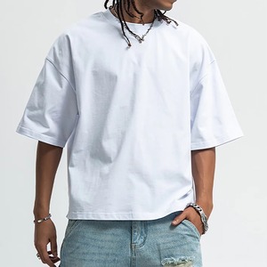 Camiseta Oversize Corta de Algodón 100% para Hombre, Estilo Urbano con Hombros Caídos, Lujo y Alta Calidad, Logotipo Personalizado, Camiseta Lisa - Product Image 3