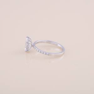 IGI Certified Pear Cut Lab Grown Diamond Engagement & Wedding Ring with Pavé Band in <b>Solid</b> 925 Sterling <b>Silver</b> - Product Image 3