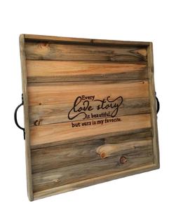 Bandeja de servicio de madera de mango con cita inspiradora, bandeja de madera rústica grabada para decoración de Cocina casera con asas, Color elegante - Product Image 1