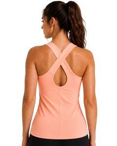 Manufacturer <b>Peach</b> Women Racerback Yoga Tank <b>Top</b> Breathable Sleeveless Gym Fitness Workout Activewear Stretch Sports Vest Shirt - Product Image 2