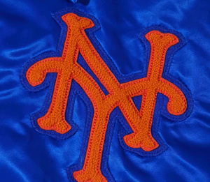Men's Royal Blue Satin Bomber <b>Jacket</b> with Orange NY Embroidery Crew Neck Eco-Friendly 100% Polyester Winter - Product Image 4