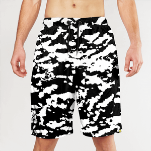 Short de bain pour homme à motif géométrique, séchage rapide, taille à cordon, décontracté, bleu marine avec imprimé blanc - Product Image 5