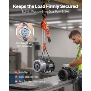 Paranco a Catena Manuale per Carichi Pesanti 3/4T (1650 libbre) Capacità 5FT (1,5 m) di Sollevamento, in Acciaio Legato G80, con Doppio Blocco, Paranco Meccanico a Trazione - Product Image 3