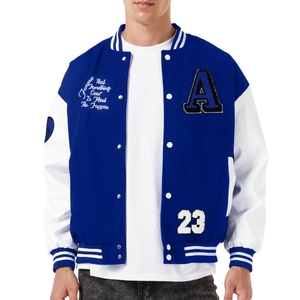 Blouson universitaire pour homme en toile de laine style urbain avec manches en cuir de vache véritable, respirant, et patch brodé personnalisé - Product Image 1