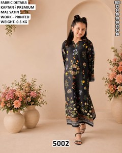 Robe longue ample en satin imprimé de style traditionnel indien et pakistanais pour filles, modèle 5002 - Product Image 2