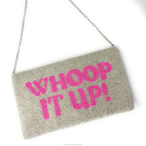 Bolso de mano de fiesta de noche de lujo hecho a mano con cuentas plateadas, bolso cruzado portátil duradero para mujer para texto de letra Rosa informal - Product Image 2