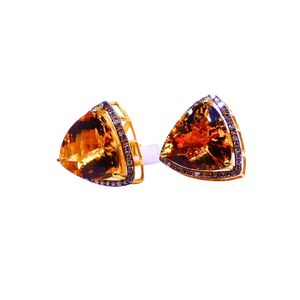Triangle Cut Topaz <b>Stud</b> Earrings 18K Gold Filled Bezel Setting Women's Luxury Geometric Party Jewelry - Product Image 3