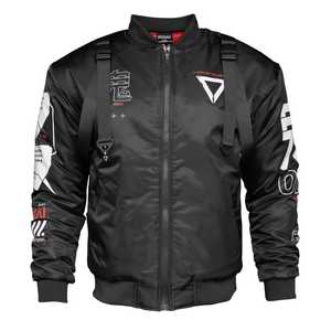 Men's Bomber <b>Jacket</b> with Geometric Print and <b>Patch</b> Designs Streetwear Zipper Closure Stand Collar Autumn Wear - Product Image 5