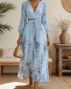 Vestido de Fiesta Elegante y Moderno para Mujer, Largo hasta el Suelo, Cintura Natural, 100% Algodón, Sin Mangas - Product Image 1