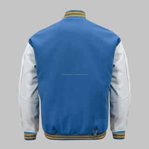 Chaqueta universitaria de cuero de lana personalizada para hombre estilo béisbol con cuello levantado con procesamiento de recubrimiento de impresión personalizado - Product Image 2