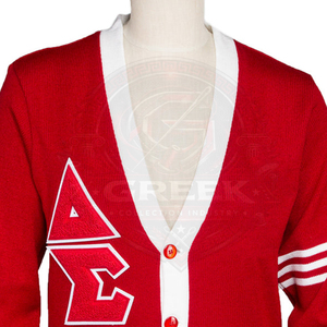 Custom |Delta||Sigma||Theta| DST Women's <b>Cardigans</b> knitted red&white stripes women's sweaters Button up Greek Letter embroidery - Product Image 5