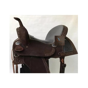 Dark Brown Leather Western Trail Horse Saddle <b>Plastic</b> Crocodile Print Seat Crystal Metal <b>Studded</b> Barrel Racing Tack Set 10" 18" - Product Image 2