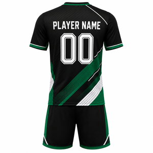 Ensemble de maillots de football personnalisés imprimés par transfert thermique, motif floral noir et vert, col haut, manches courtes, séchage rapide, maille antibactérienne - Product Image 2