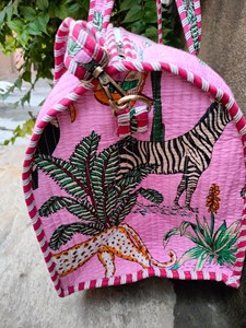 Handcrafted <b>Lightweight</b> Large Capacity Eco-Friendly Cotton Quilted Duffel Bag With Jungle Safari Block Print Long-Lasting - Product Image 5