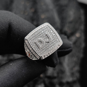 Luxury Moissanite <b>Mens</b> Statement <b>Ring</b> Square 925 <b>Silver</b> Iced Out Pave Setting <b>Silver</b> Finish Custom Initial Fashion Jewelry Gift - Product Image 1