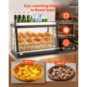 Exhibidor Comercial de Alimentos de 3 Niveles con Calentador, 1400W, Luz LED, Capacidad de 105L para Hamburguesas, Pan, Pollo Frito, Almacenamiento Superior Ajustable - Product Image 4