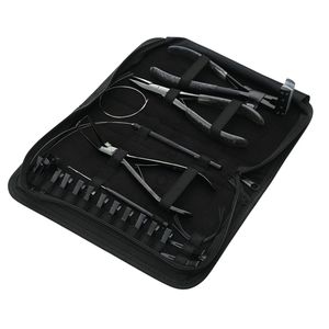 Kit d'outils pour extensions de cheveux noirs avec pinces à extensions de cheveux en acier inoxydable de 7 pouces, pinces à micro-perles, crochet à boucle, enfileur et pinces - Product Image 1