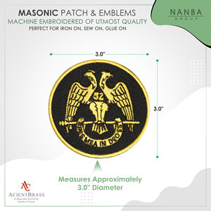 Écusson Maçonnique Personnalisé Brodé Thermocollant Rite Écossais 32ème Degré Aigle à Double Tête Doré sur Fond Noir avec Ailes - Product Image 3