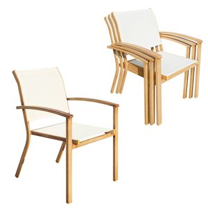 Set di 4 Sedie da Pranzo Impilabili in Ferro Battuto con Braccioli, Tessuto Textilene, per Interni/Esterni, Arredamento da Patio - Product Image 1
