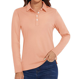 เสื้อโปโลแขนยาวผู้หญิง สีพื้น ผ้าถัก สวมใส่สบาย ระบายอากาศได้ดี ผลิตจากผ้าโพลีเอสเตอร์ ดีไซน์แขนยาว - Product Image 6