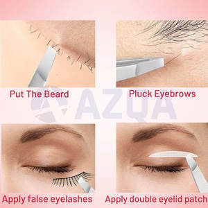 Pinzas Profesionales de Acero Inoxidable con Punta Inclinada y Estuche de Cuero para Depilación de Cejas y Cuidado de la Belleza - Product Image 4