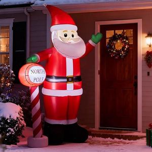 8.2FT <b>Lighted</b> Christmas Inflatable Decoration Funny Outdoor Holiday Yard Decorations Santa North <b>Pole</b> Road Sign Yard Decorations - Product Image 2