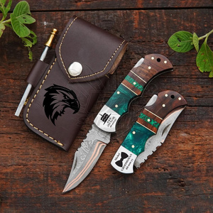 มีดพับ UA Supplies Artisan Copper Damascus Steel แบบล็อคด้านหลัง ทำด้วยมือ ระดับอุตสาหกรรม EDC ความยาวรวม 6.5 นิ้ว - Product Image 1
