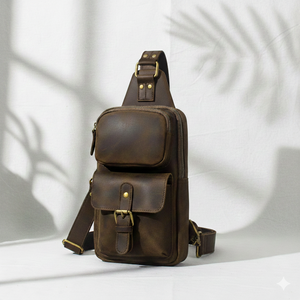 Bolso de Pecho de Cuero Genuino para Hombre, Estilo Vintage, Ligero y Duradero, para Uso en Primavera/Verano - Product Image 1