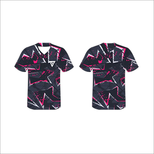 Maillot de baseball personnalisé pour homme, col en V, noir et rose, imprimé géométrique, manches courtes, polyester sublimé anti-humidité - Product Image 4
