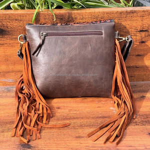 Sunflower Hand Tooled Leather Fringe Cowhide Crossbody <b>Bags</b> <b>for</b> <b>Women's</b> Western Hair on & Genuine Leather Turquoise Stone Purse - Product Image 5