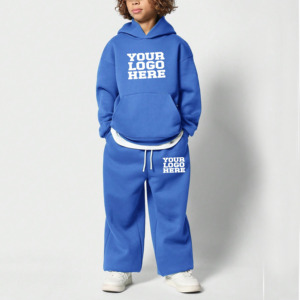 ชุดวอร์มเด็กแบบ unisex สีฟ้า เสื้อฮู้ด กางเกงขายาว ทรงปกติ สวมใส่สบาย พิมพ์ลายสกรีน ผ้าฝ้าย 100% ไซส์พลัส - Product Image 1