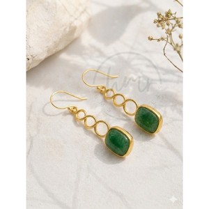 Pendientes Colgantes Hechos a Mano con Baño de Oro de 18K y Jade Verde, Piedra Natural, Diseño Infinito Entrelazado, Joyería al por Mayor - Product Image 1