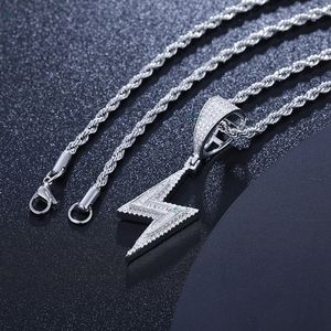 Pendentif Éclair Hip-Hop Unisexe Personnalisé Style Rappeur avec Diamant de Laboratoire Taille Baguette Effet Givré - Product Image 5