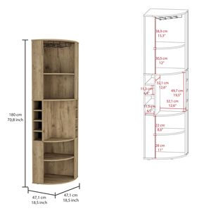 Oban <b>Corner</b> <b>Bar</b> Cabinet with Five Shelves & Eight Bottle Cubbies Featuring Steamware Macadamia - Product Image 3