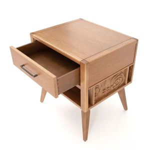 Solid Wood Nightstand <b>Bedside</b> Table with 1 Drawer and Open <b>Shelf</b> Carved Accent Modern Bedroom Furniture From Rajasthan - Product Image 2