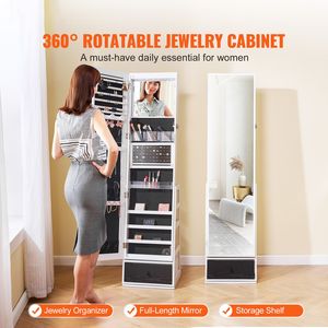 <b>Lockable</b> Full-Length Mirror Jewelry <b>Cabinet</b> with 360 Degrees Swivel Standing Storage Organizer - Product Image 2