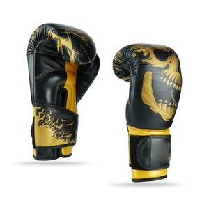 Guantes de Boxeo de Cuero Negro y Dorado con Diseño de Calavera y Cierre de Velcro para Adultos - Product Image 4