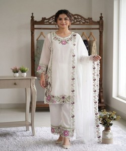Rich Look Georgette Embroidery Work <b>Top</b> Palazzo With Dupatta Women Ethnic Wear <b>Wedding</b> Party Dress 85286 LG-2105 - Product Image 1